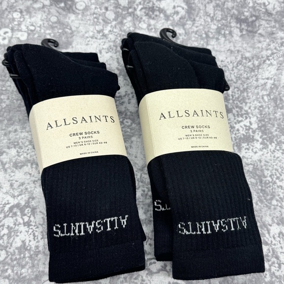 All Saints Other - All Saints Classic Black Crew Socks - 2 packs- 3 in each pack (6 total)